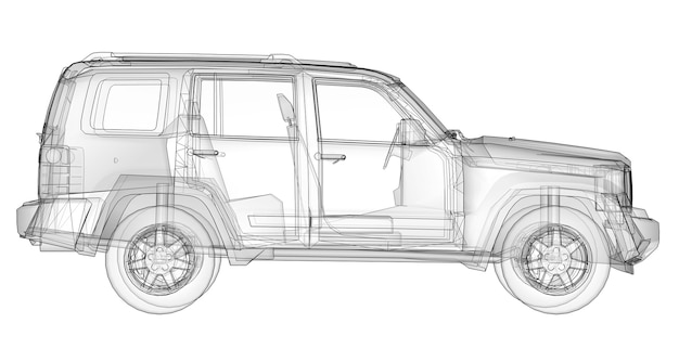 Przezroczysty Suv O Prostych, Prostych Liniach Nadwozia. Renderowania 3d.