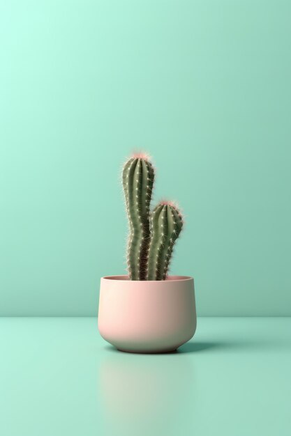 przezroczysty wazon plakatu z kaktusami w stylu minimalizmu AI Generate