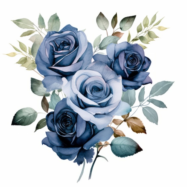 Przyciągająca kolekcja niebiesko-zielonych akwareli róż
