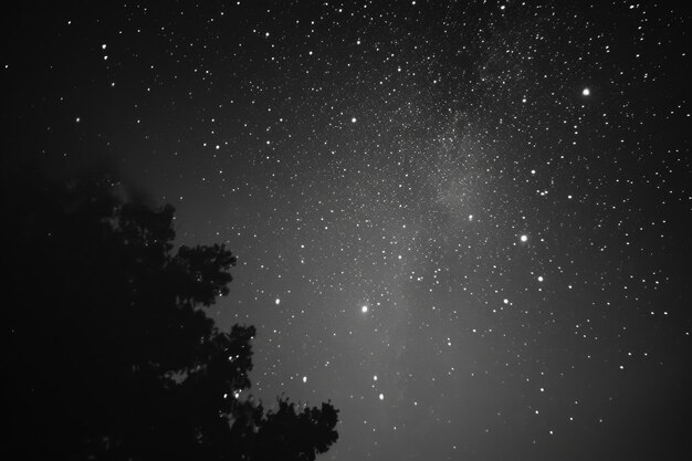 Zdjęcie przyciągające czarno-białe zdjęcie nocnego nieba doskonałe do użycia w projektach związanych z astronomią lub do stworzenia dramatycznej atmosfery w różnych projektach