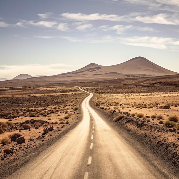 Zdjęcie przyciągające zdjęcie przedstawiające nieodkrytą podróż drogową przez malowniczy krajobraz lanzarote
