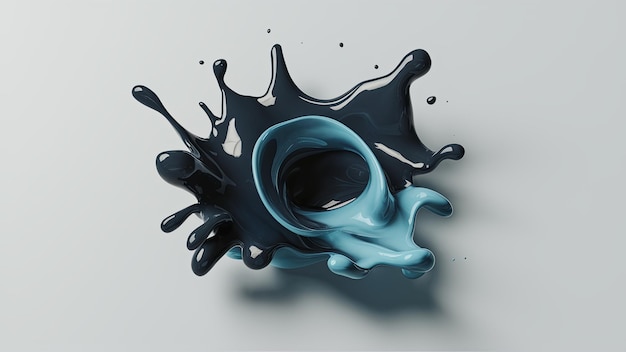 Przyciągający 3D dynamiczny błękitny i czarny plątek farby zamarznięty w czasie prezentujący piękno płynnego ruchu Idealny dla nowoczesnej sztuki i kreatywnych projektów
