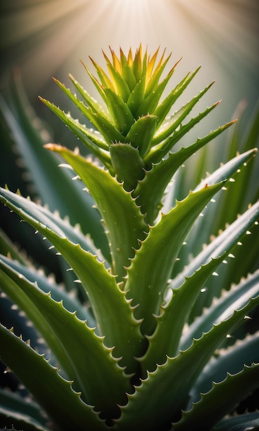 Przyciągający portret przedstawiający promienne piękno i naturalny blask rośliny Aloe Vera