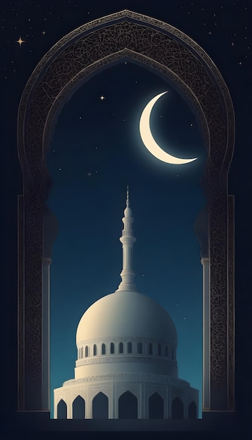 Przyciągający szablon plakatów Eid al-Fitr z latarniami i tłem na oknie meczetu