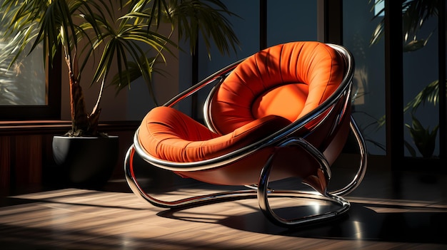 Przyciągający wzrok render 3D eleganckiego, nowoczesnego krzesła z oszałamiającym oświetleniem i cieniami