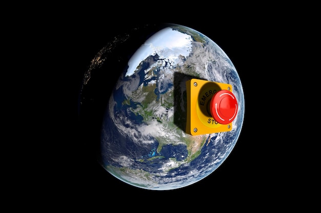 Przycisk paniki na planecie Ziemia ilustracja 3D nauka ochrona ziemi