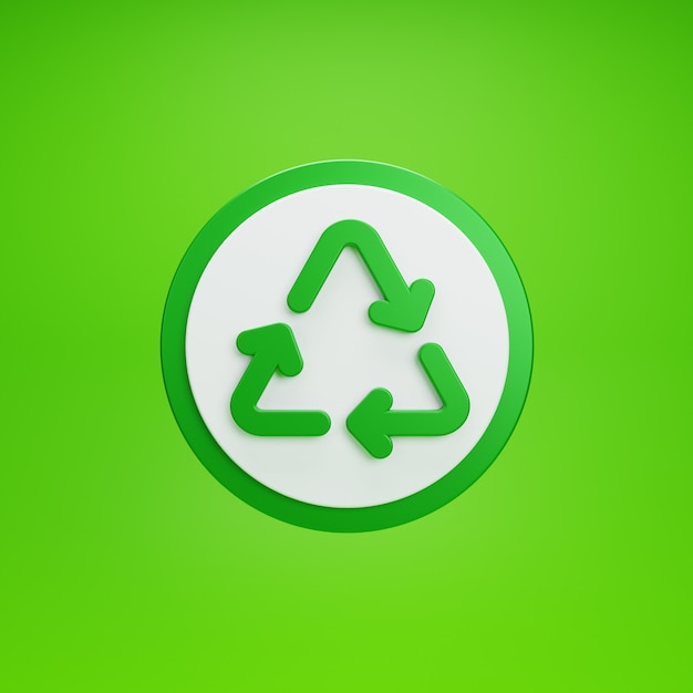 Zdjęcie przycisk recyklingu. na białym tle na zielonym tle. renderowanie 3d