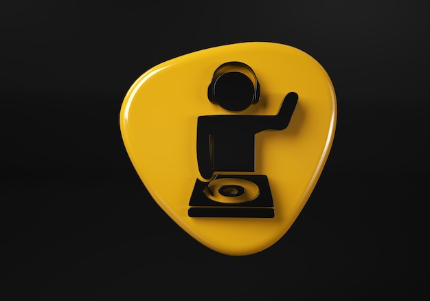 Zdjęcie przyciski dj media błyszcząca ikona z żółtą ramką i odbiciem 3d ilustracji na czarnym tle