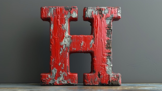 Zdjęcie przygnębiona czerwona litera h na szarym tle