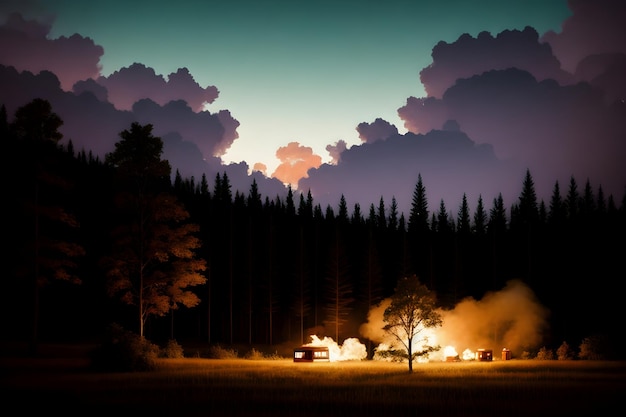 Przygoda kemping las dla książek dla dzieci ilustracje Generatywny AI nocny krajobraz dżungli na świeżym powietrzu, łączący doświadczenie w stylu kreskówki