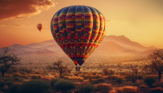 Zdjęcie przygoda latania balonem na ogrzane powietrze w przyrodzie generowana przez sztuczną inteligencję