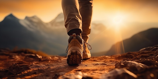 Przygodowe podróże w przyrodzie na świeżym powietrzu Dzika aktywność z górskim krajobrazem i osobą trekking