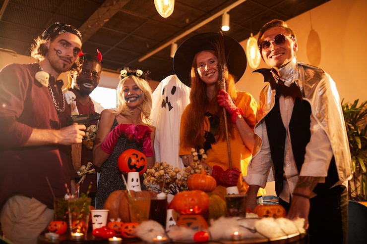 Zdjęcie przyjaciele na imprezie z okazji halloween