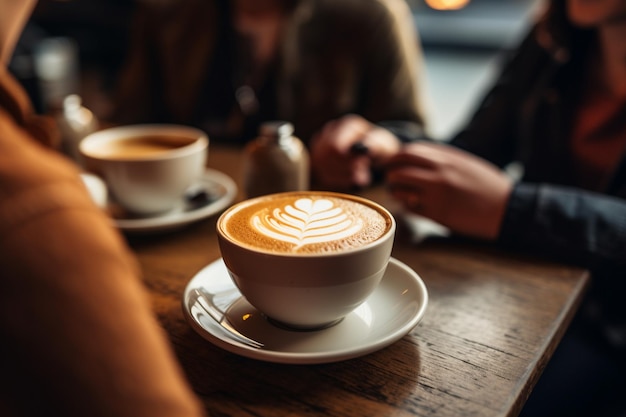 Przyjaciele pijący kawę w kawiarni, widok z bliska, ludzie w kawiarni z kawą.