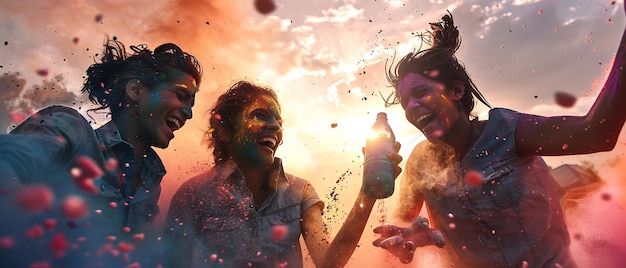 Przyjaciele świętują Holi, indyjskie święto kolorów