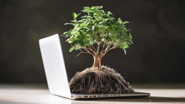 Przyjazne dla środowiska drzewo koncepcyjne wyrastające z problemów ekologii zrównoważonego rozwoju laptopówx9