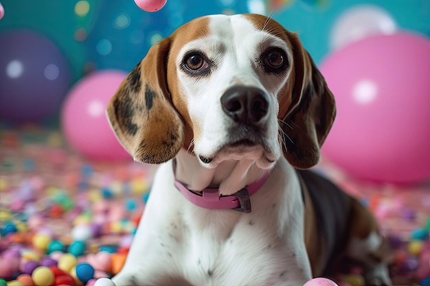 Przyjęcie urodzinowe psa Wakacje ze zwierzakiem Pocztówka Miejsce na obraz tekstowy wygenerowany przez sztuczną inteligencję