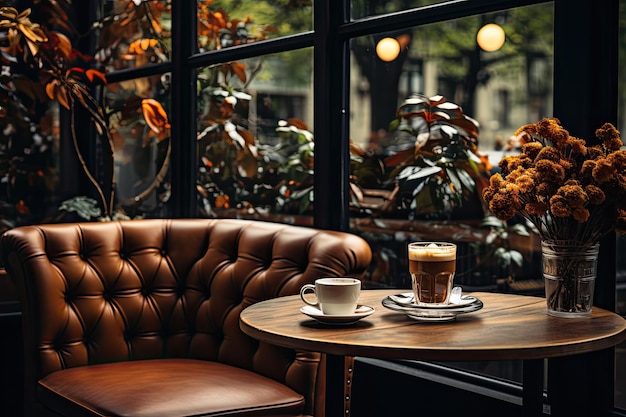 Zdjęcie przyjemna nowoczesna kawiarnia z drewnianym wnętrzem, dużymi oknami i atmosferą, aby pokazać najlepsze kawiarnie w mieście.