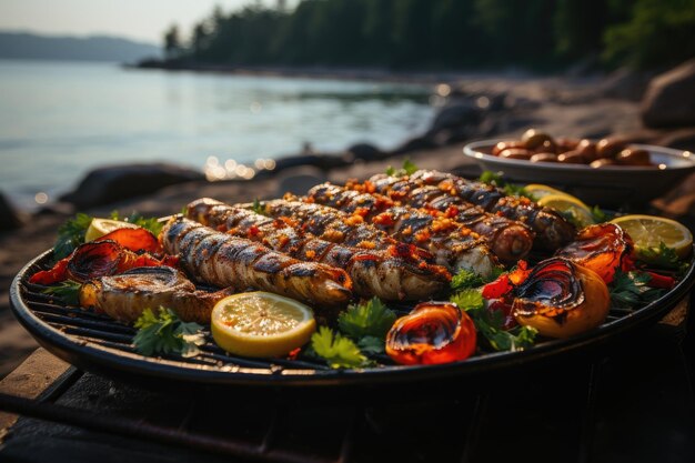 Zdjęcie przyjemna ryba grillowana z warzywami grillowanymi