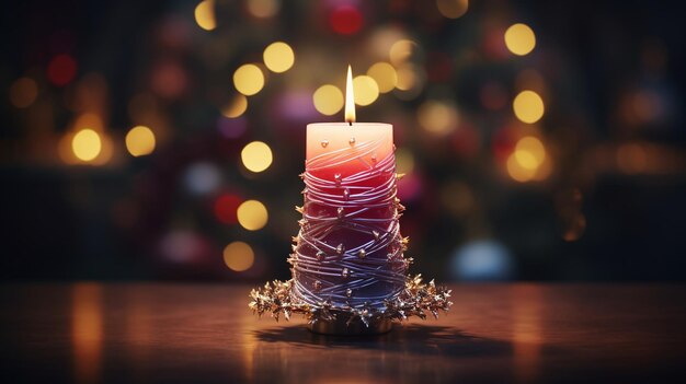 Przyjemna świąteczna atmosfera z świątecznymi świecami w środku zimowego dekoru