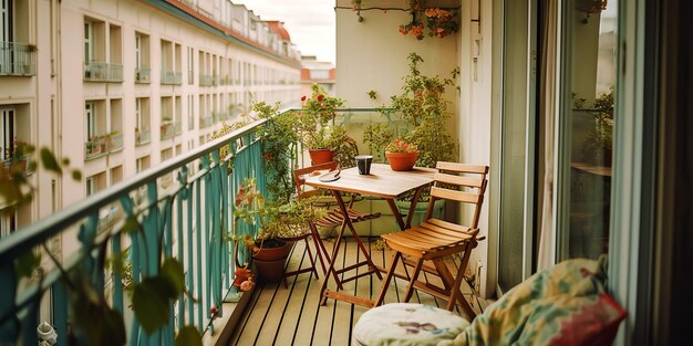 Przyjemny balkon w mieszkaniu miejskim z meblami na patio