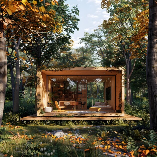 Przyjemny mały domek położony na leśnej łące