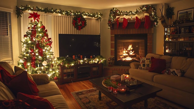 Przyjemny salon jest ozdobiony na Boże Narodzenie