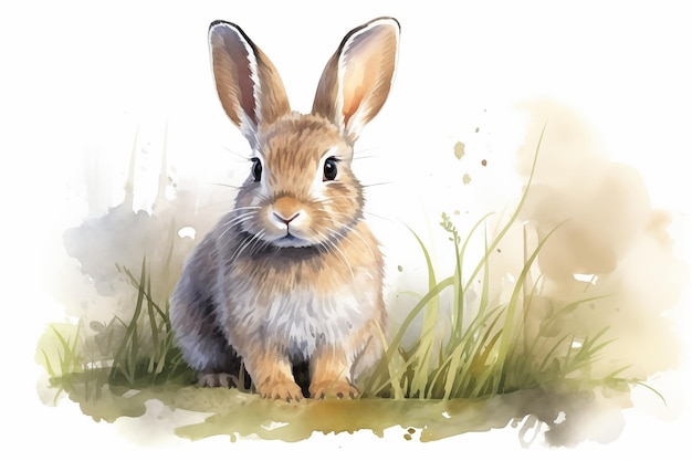 Przyjemny wielkanocny królik izolowany akwarel ręczny szkic piękny obraz króliki