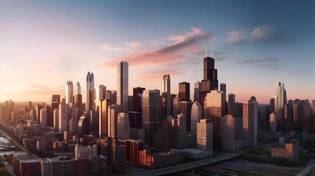 Zdjęcie przyjmij magiczny urok chicagowskiego horyzontu w zmierzchu