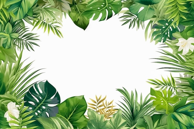 Przykład ramki z tropikalnymi liśćmi w stylu białego tła wygenerowanego przez Ai