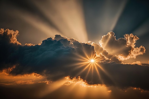 Przykład słońca przebijającego się przez chmury pochmurne z odrobiną słońca