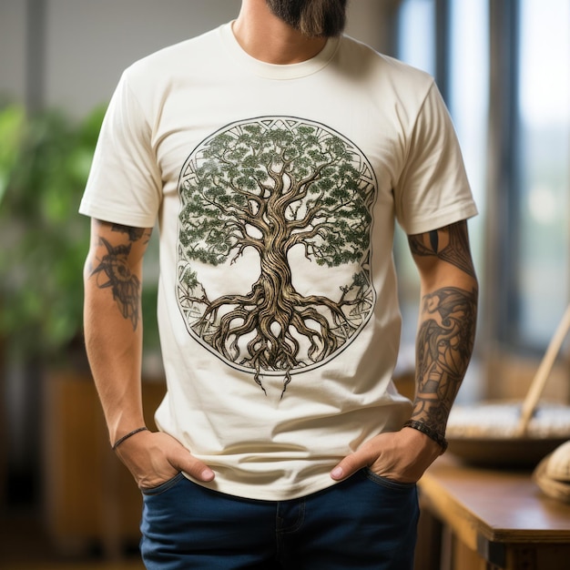 Zdjęcie przykład użycia merch na ubraniach z drzewem życia rysunek drzewa życia wydrukowany