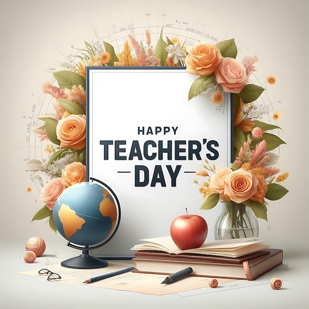 Przyniesienie realizmu do Dnia Nauczyciela Żywy gradient tła Świętowanie nauczycieli kwiatami