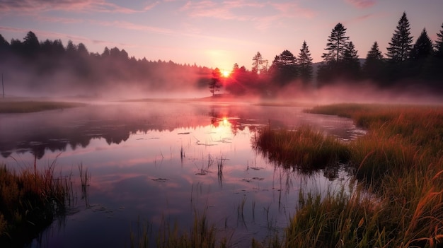 Przyroda wokół jeziora Lacu Rosu dramatyczny zachód słońca