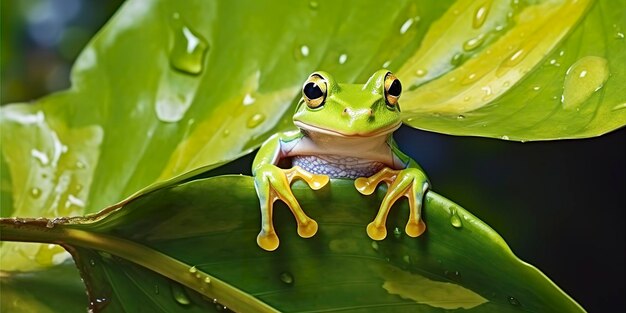 Przysadzista żaba na liściach żaba płazów gadów generatywna sztuczna inteligencja