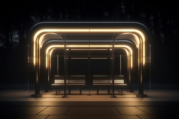 Przystanek autobusowy oświetlony w stylu renderowanego w cinema4d