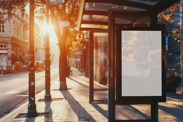 Przystanek autobusowy z znakiem na asfaltowej drodze otoczonej roślinami i drzewami