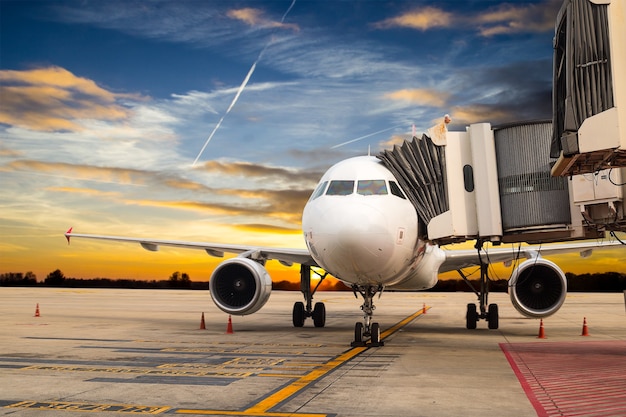Przystanek Samolotu Dla Usługi Wsparcia I Pasażera Transferowego O Zmierzchu