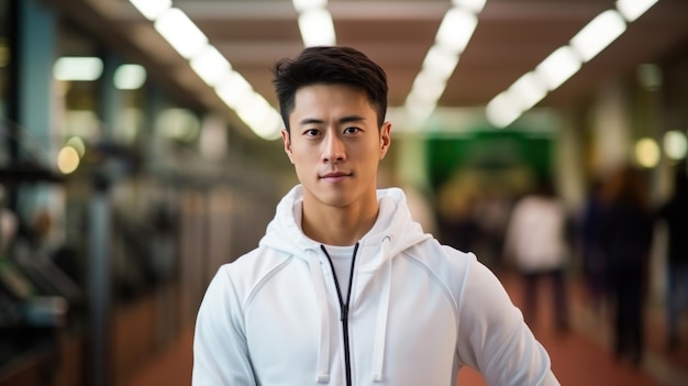 przystojny chiński młody człowiek w sportowych ubraniach w klubie sportowym
