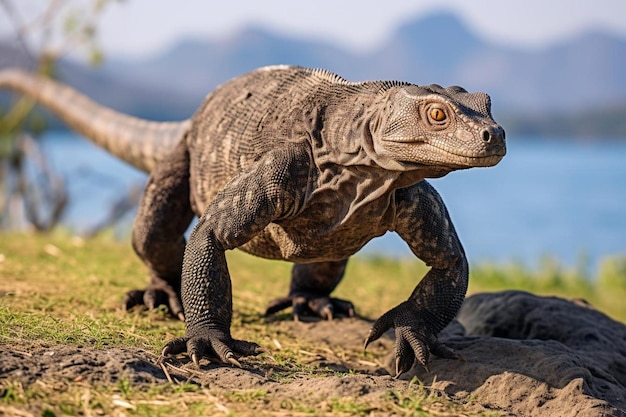 Zdjęcie przystojny i silny smok komodo lub varanus komodoensis w indonezji