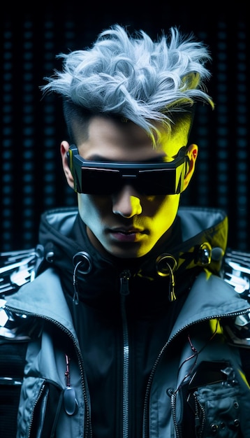 Przystojny młody cyborg w futurystycznym cyberświecie Wygenerowano realistyczny model 3D cybernetycznego człowieka