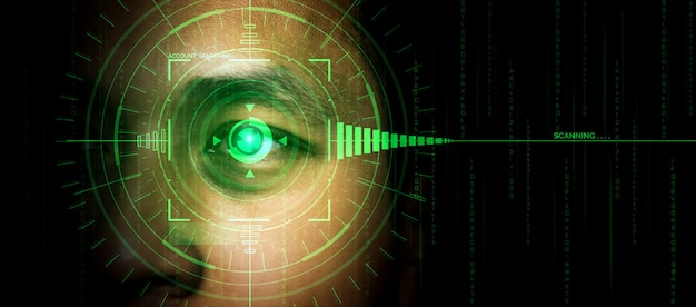 Zdjęcie przyszłe dane bezpieczeństwa za pomocą biometrycznego skanowania oczu.