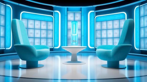 Przyszłość gry przedstawia prostą, nowoczesną scenerię z dwoma krzesłami i mnóstwem zabawnej sztucznej inteligencji
