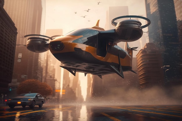 Zdjęcie przyszłość miejskiej mobilności lotniczej miejska taksówka powietrzna generacyjna sztuczna inteligencja