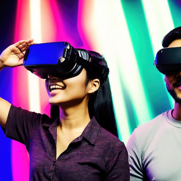 Przyszły człowiek noszący wirtualne okulary VR generatywną grafikę autorstwa AI