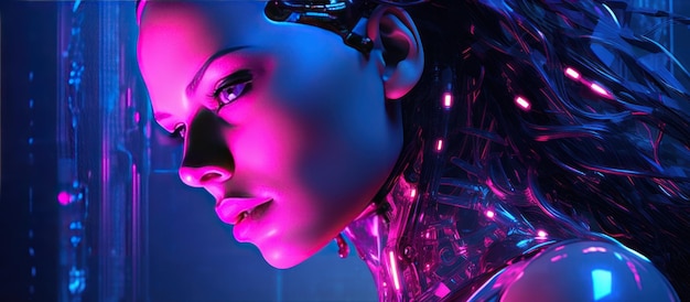 przyszły robot cyborg kobieta tło tapeta AI wygenerowany obraz