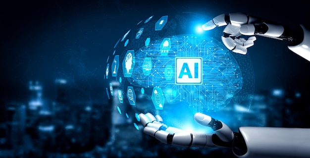 Przyszły robot sztucznej inteligencji i cyborg