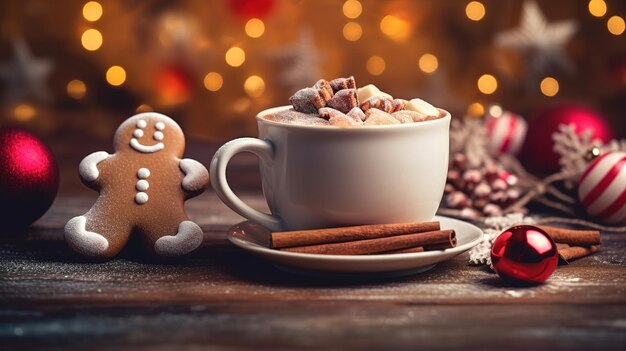 Przytulne świąteczne zdjęcie z kubkiem kakao