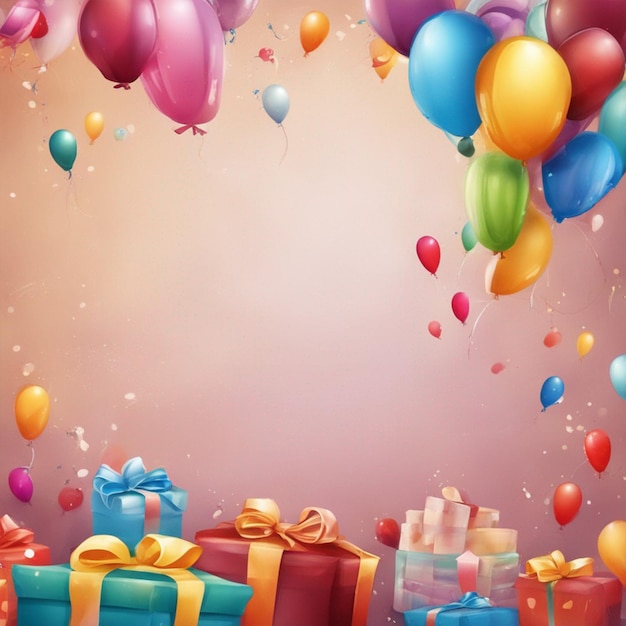 PSD tło urodzinowe z balonami i prezentami tapeta