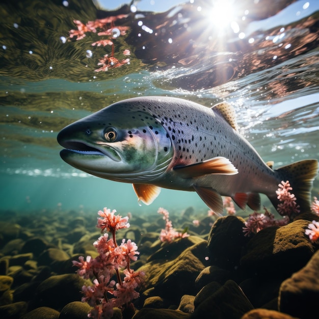 Pstrąg tęczowy w swoim naturalnym środowisku Fotografia dzikiej przyrody Generacyjna sztuczna inteligencja